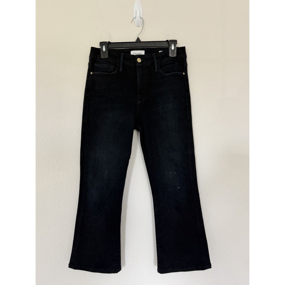 Frame Le Crop Mini Boot Jeans Women 28 Black High Rise Denim Cropped Flare 70s